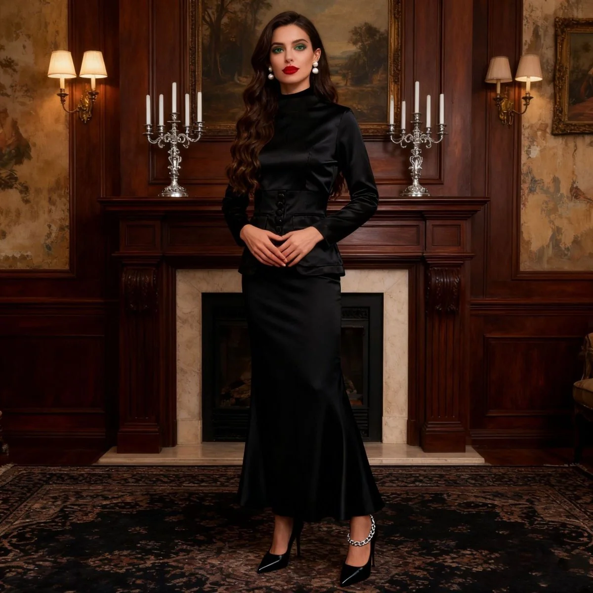 Corset Peplum Top & Maxi Skirt Set (MS396) - Image 3