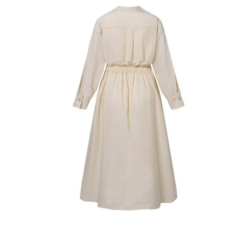 Cotton Linen Polo Collar Long Sleeve Maxi Dress(MS116) - Image 3