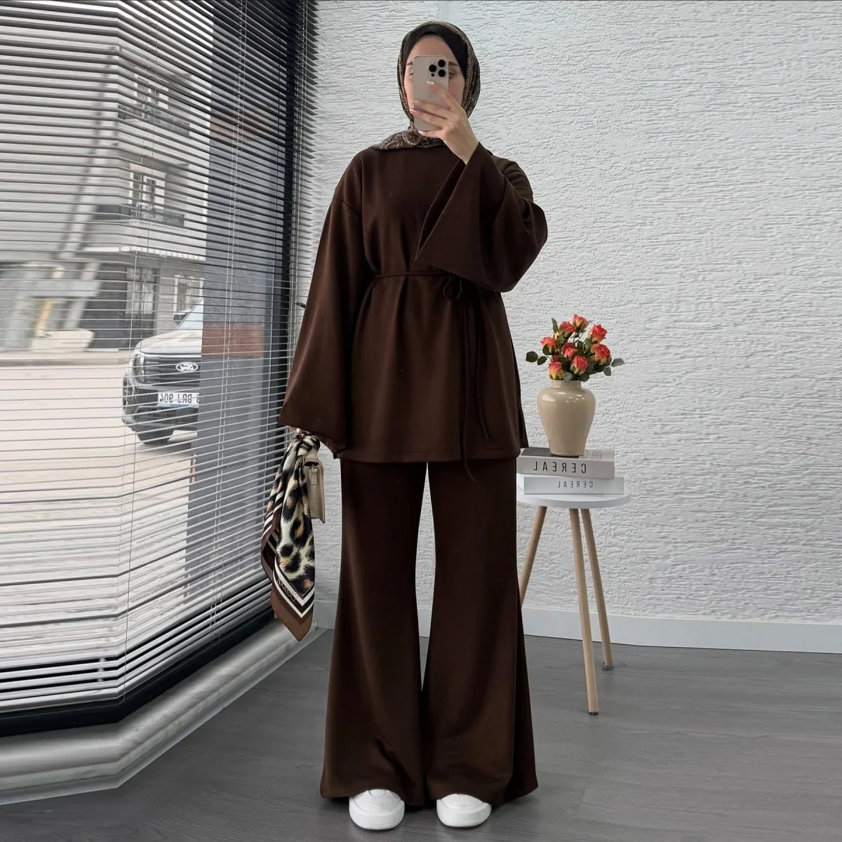 Cotton Two-Piece Set | Belted Tunic Top & Pants(MS279) - Image 10