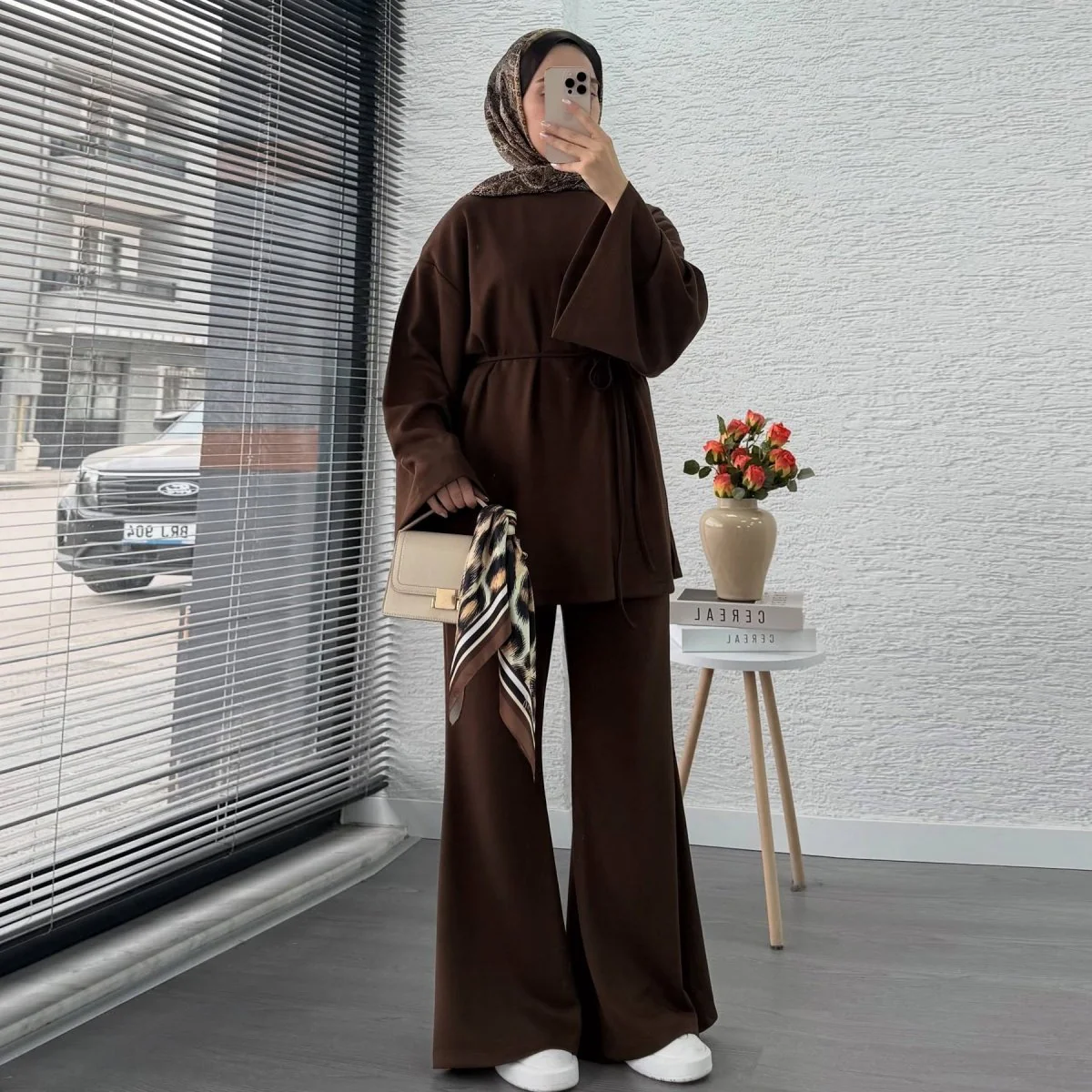 Cotton Two-Piece Set | Belted Tunic Top & Pants(MS279) - Image 11