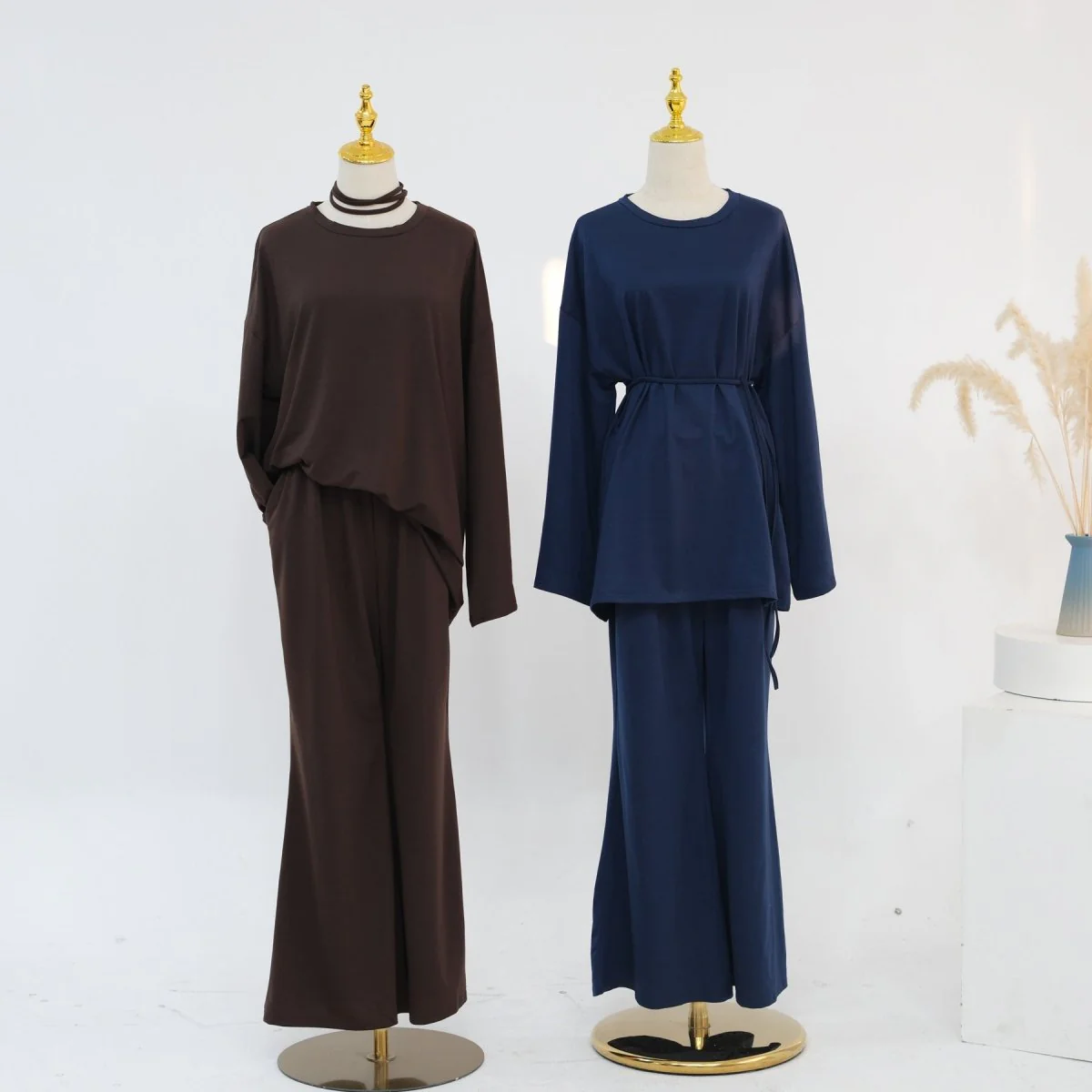 Cotton Two-Piece Set | Belted Tunic Top & Pants(MS279) - Image 14