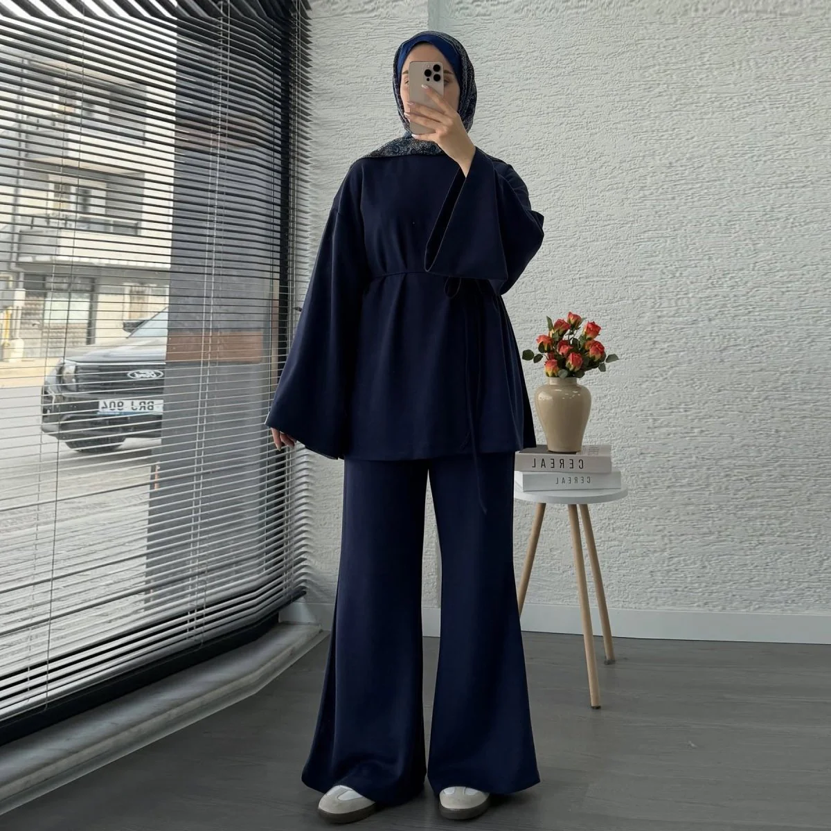 Cotton Two-Piece Set | Belted Tunic Top & Pants(MS279) - Image 2
