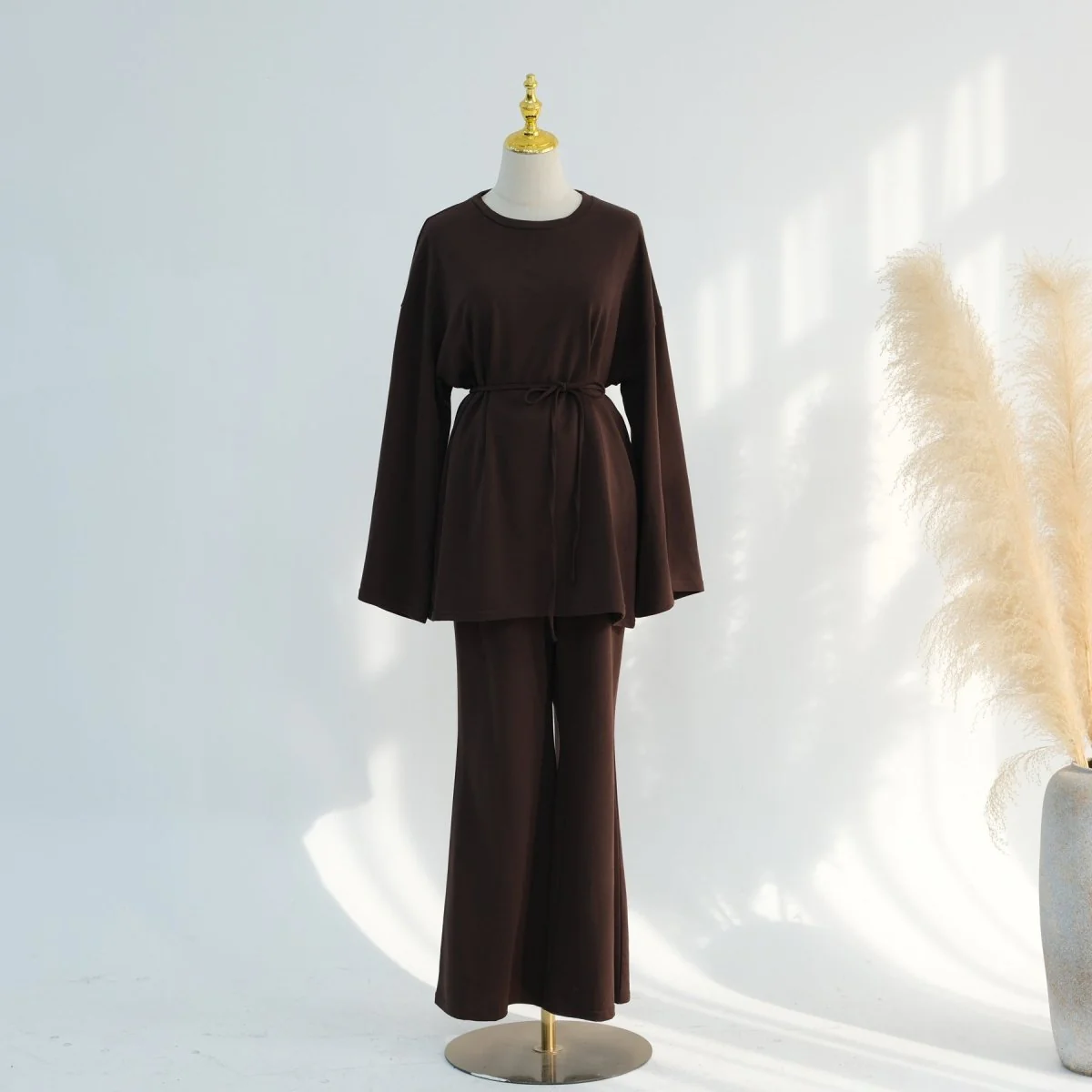 Cotton Two-Piece Set | Belted Tunic Top & Pants(MS279) - Image 23