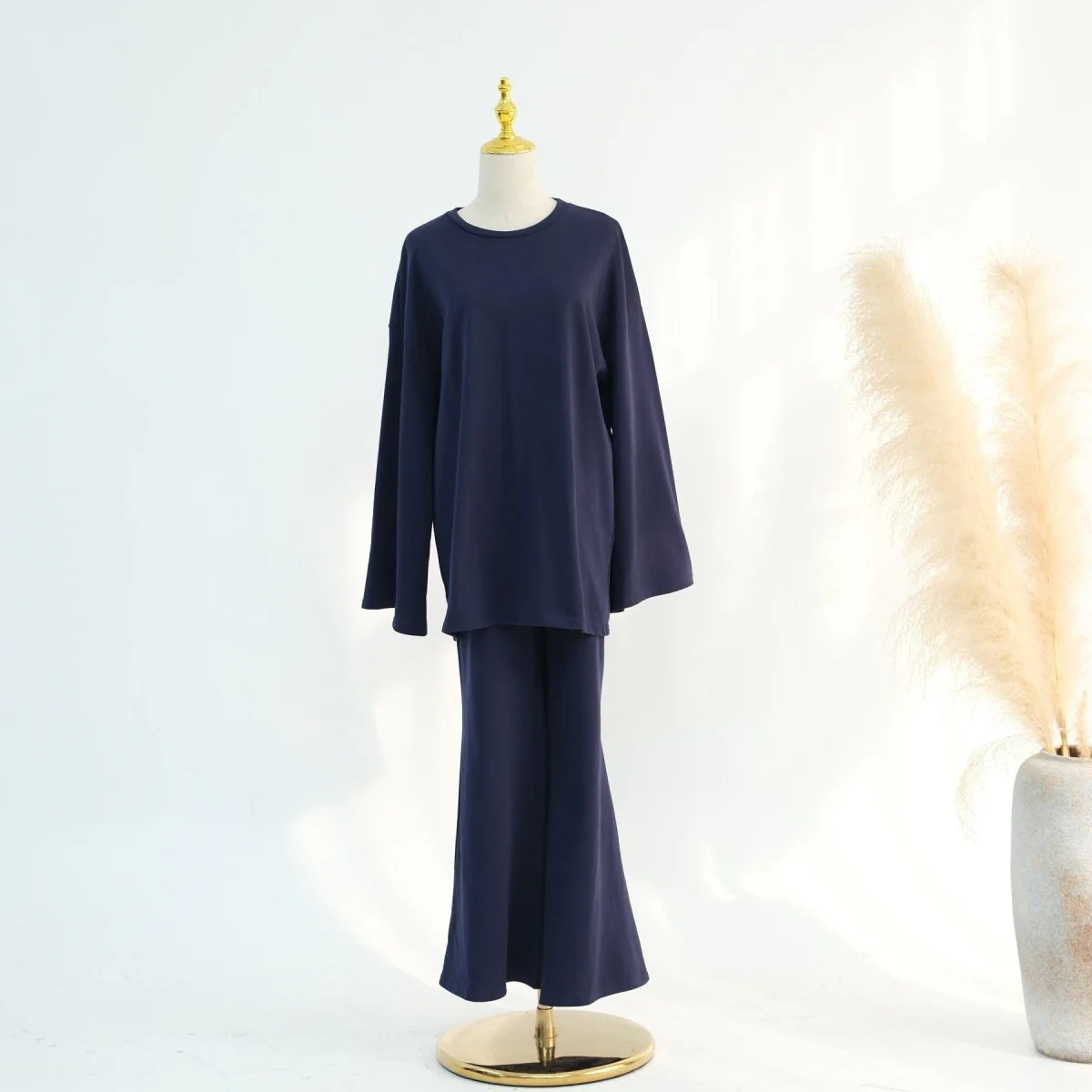 Cotton Two-Piece Set | Belted Tunic Top & Pants(MS279) - Image 24