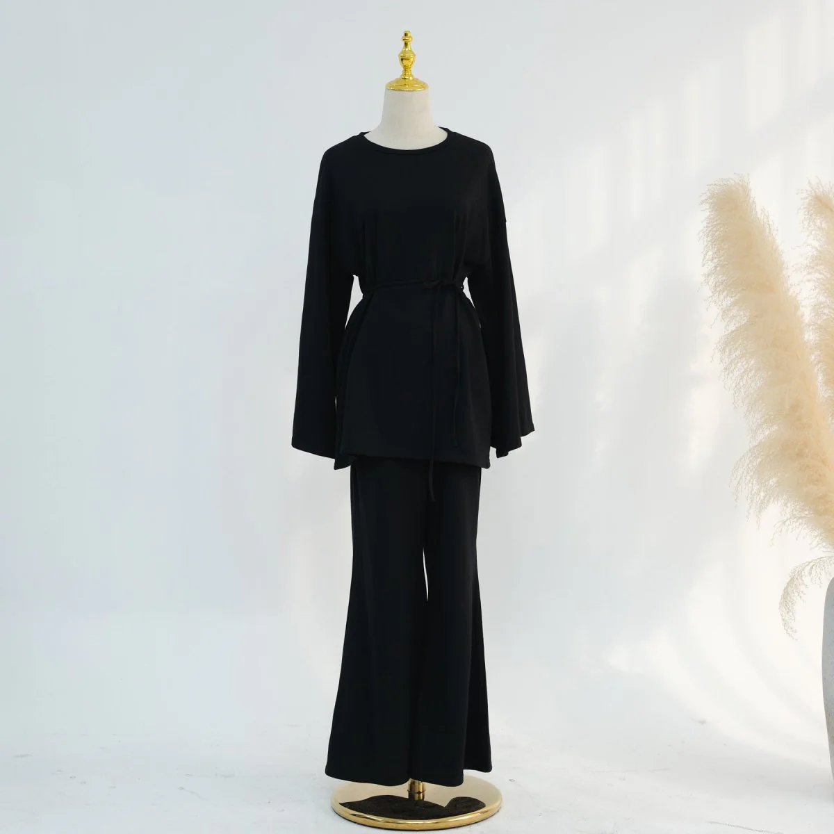 Cotton Two-Piece Set | Belted Tunic Top & Pants(MS279) - Image 25