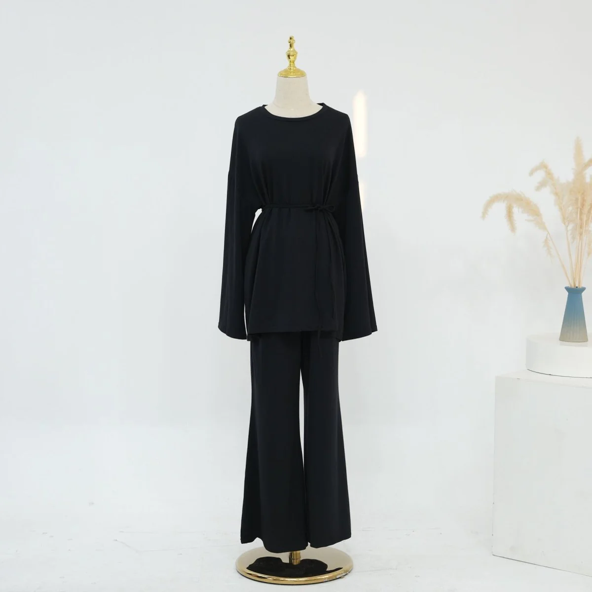 Cotton Two-Piece Set | Belted Tunic Top & Pants(MS279) - Image 4