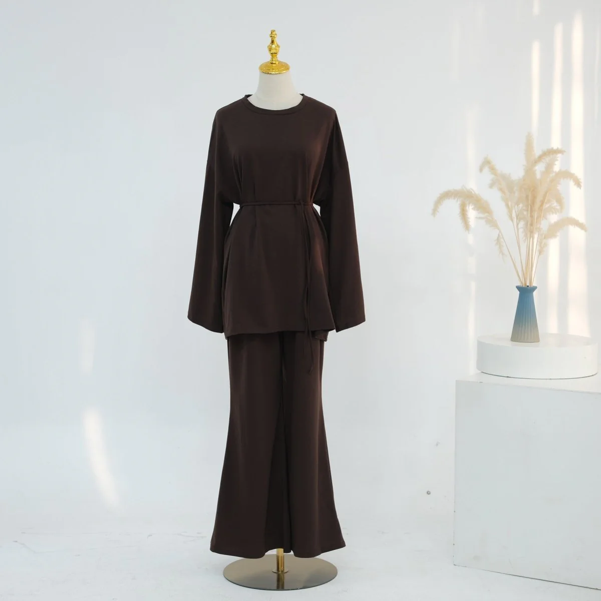 Cotton Two-Piece Set | Belted Tunic Top & Pants(MS279) - Image 5