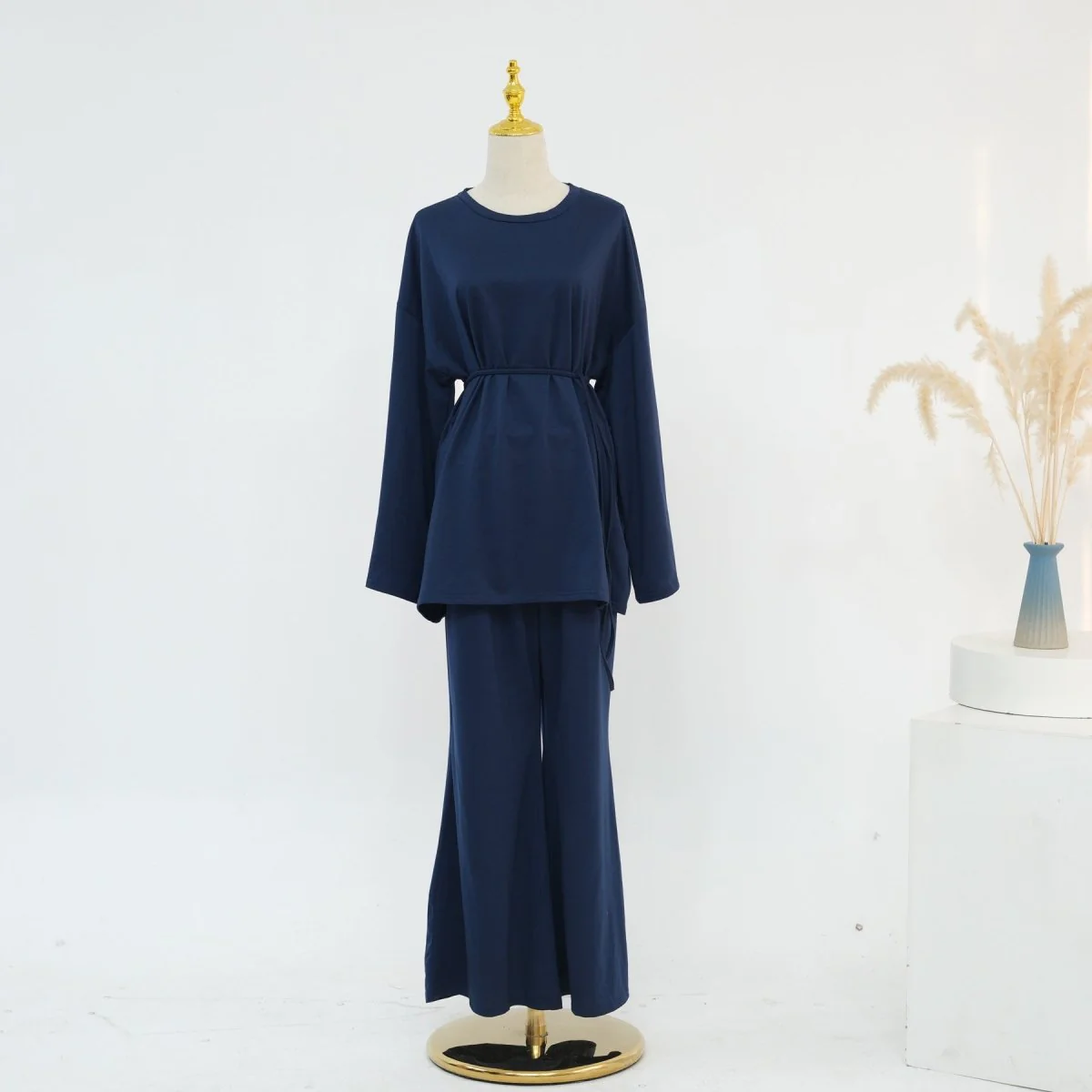 Cotton Two-Piece Set | Belted Tunic Top & Pants(MS279) - Image 6
