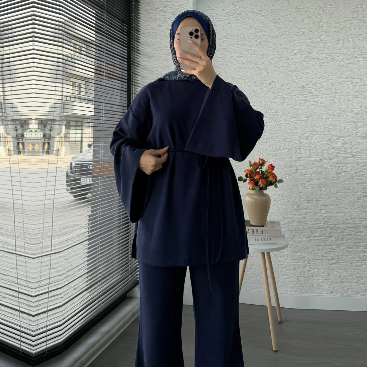 Cotton Two-Piece Set | Belted Tunic Top & Pants(MS279) - Image 8