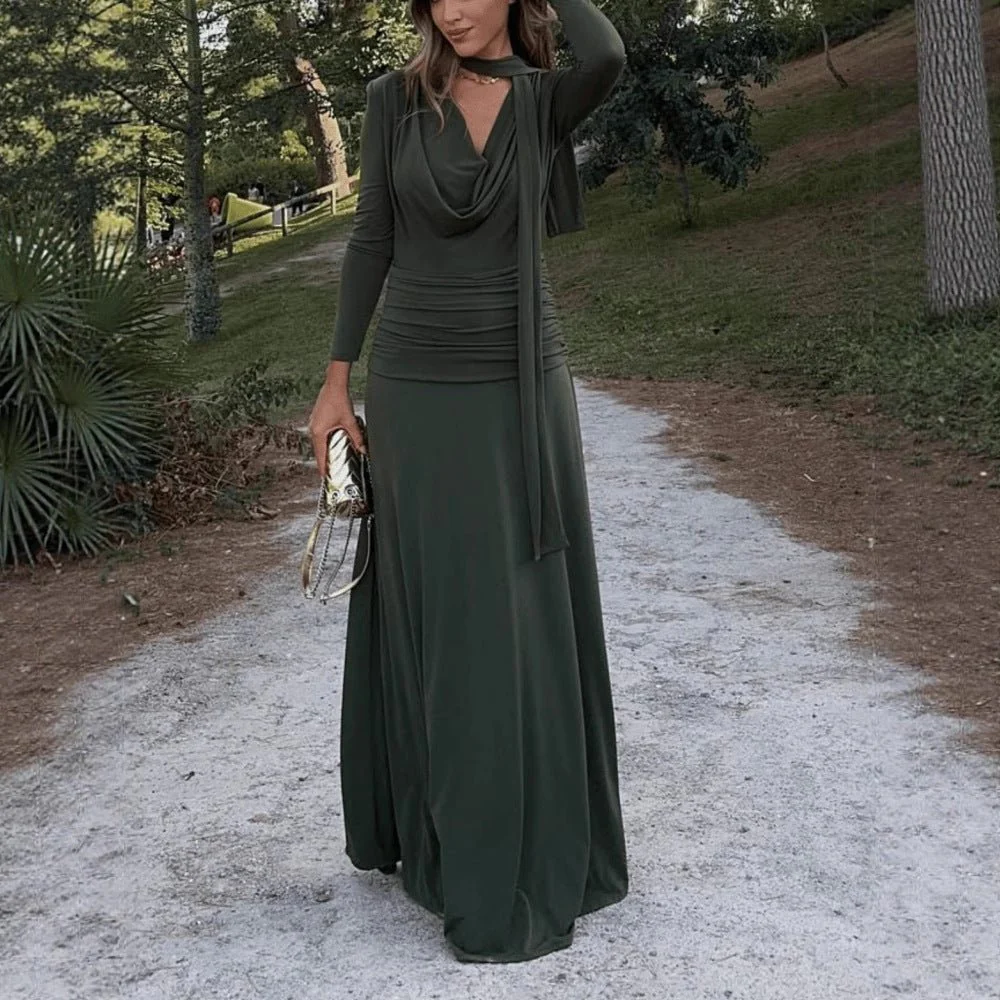 Cowl Neck Ruched Maxi Dress(MS353) - Image 3