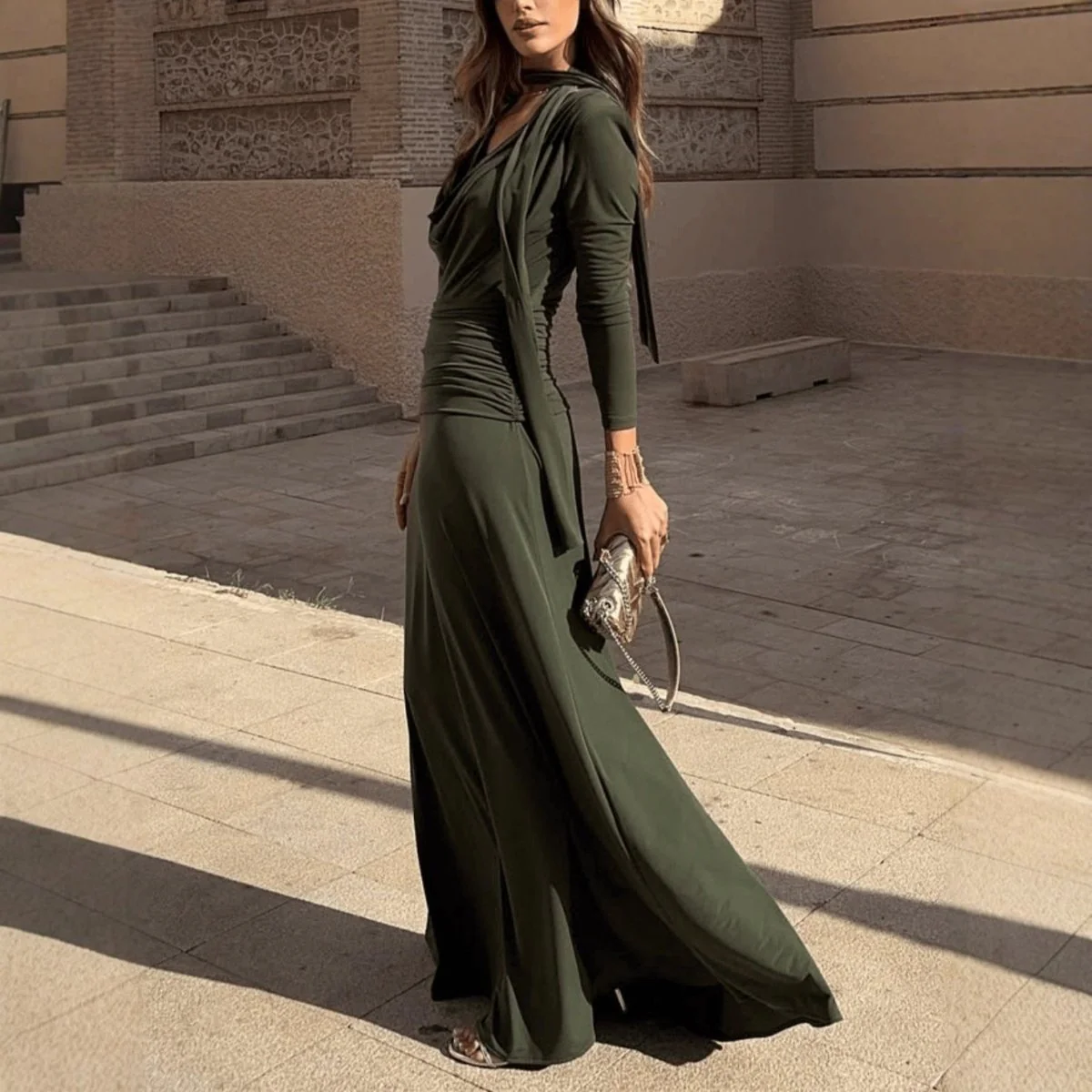 Cowl Neck Ruched Maxi Dress(MS353) - Image 4