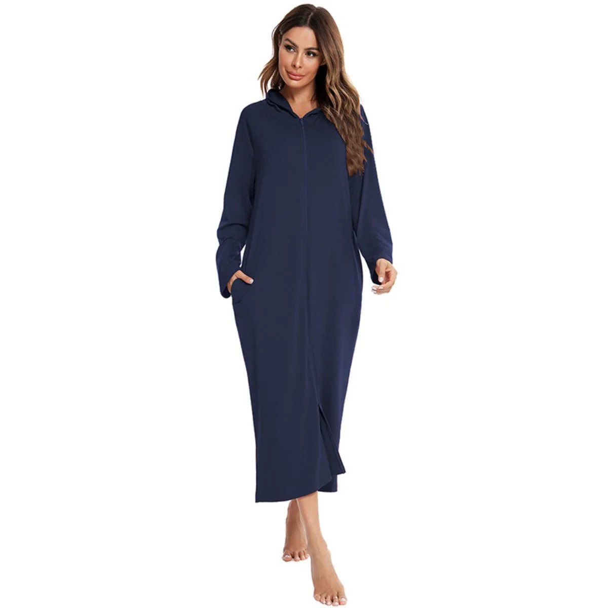 Cozy Longline Zip-Up Cardigan with Pockets | Home Wear Comfort(MS110) - Image 10