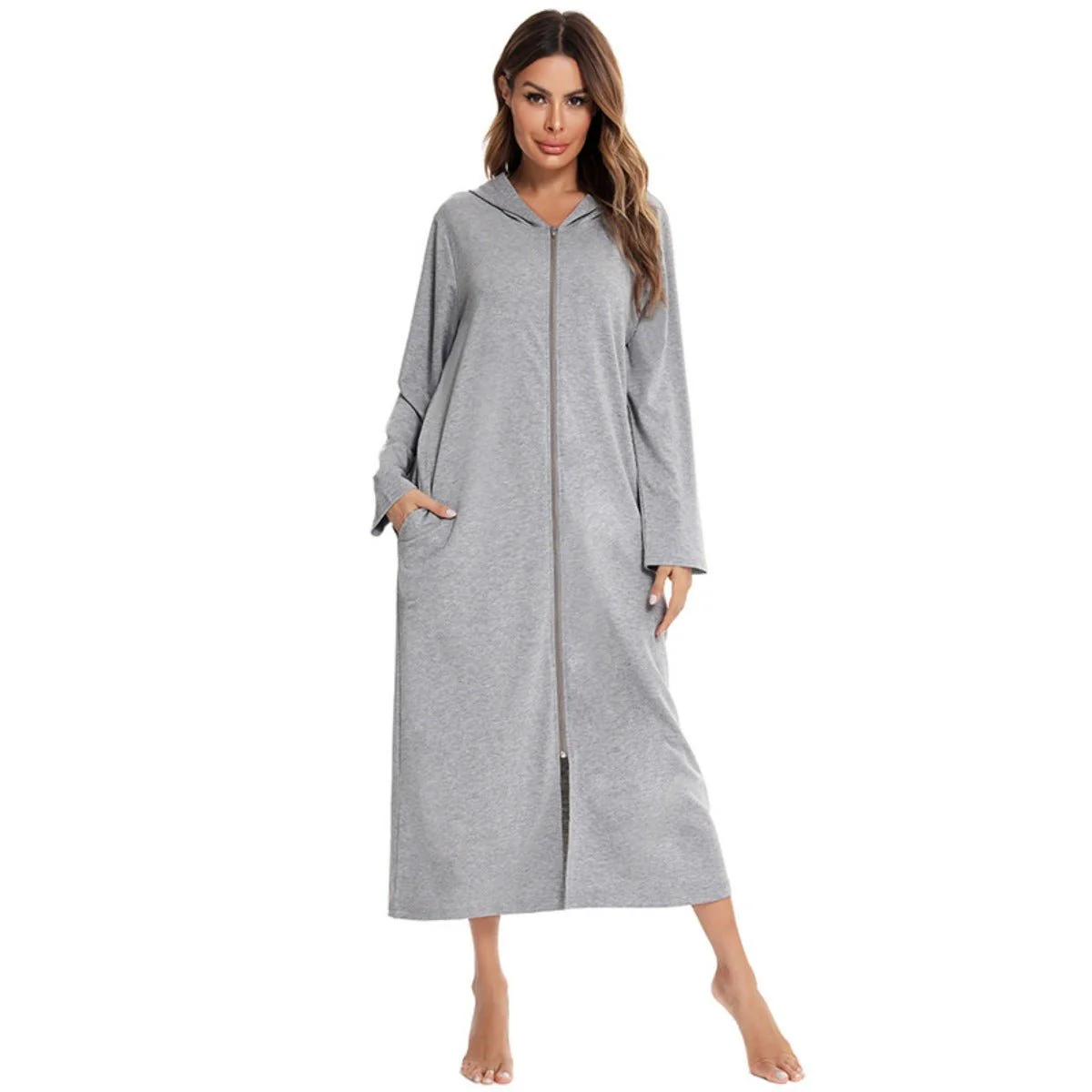Cozy Longline Zip-Up Cardigan with Pockets | Home Wear Comfort(MS110) - Image 12