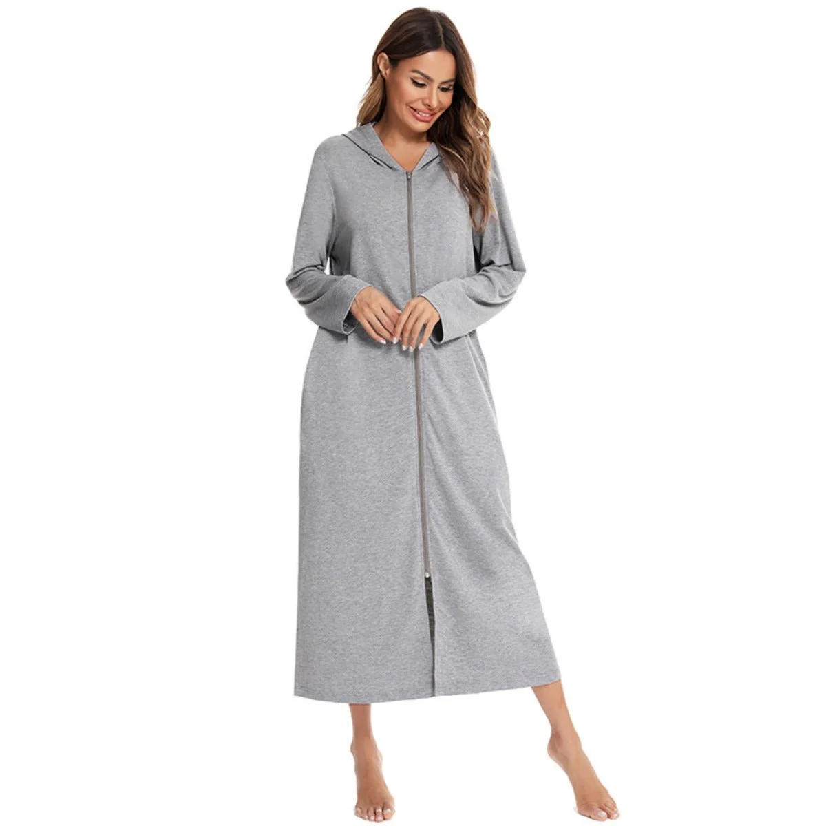 Cozy Longline Zip-Up Cardigan with Pockets | Home Wear Comfort(MS110) - Image 13