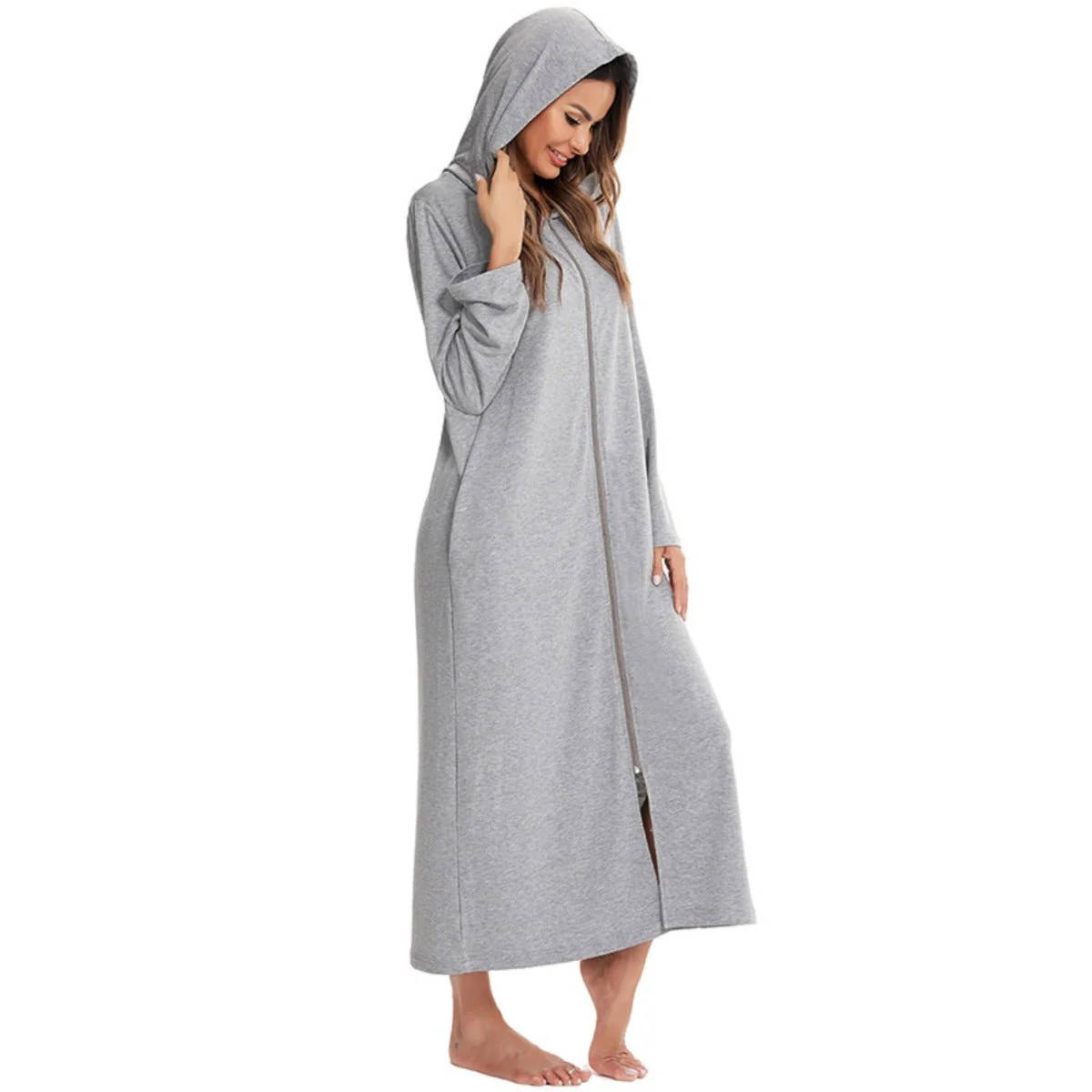 Cozy Longline Zip-Up Cardigan with Pockets | Home Wear Comfort(MS110) - Image 16