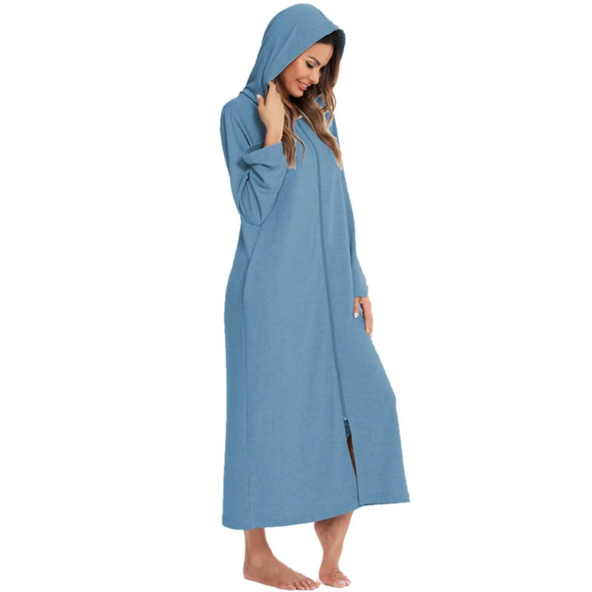Cozy Longline Zip-Up Cardigan with Pockets | Home Wear Comfort(MS110) - Image 19