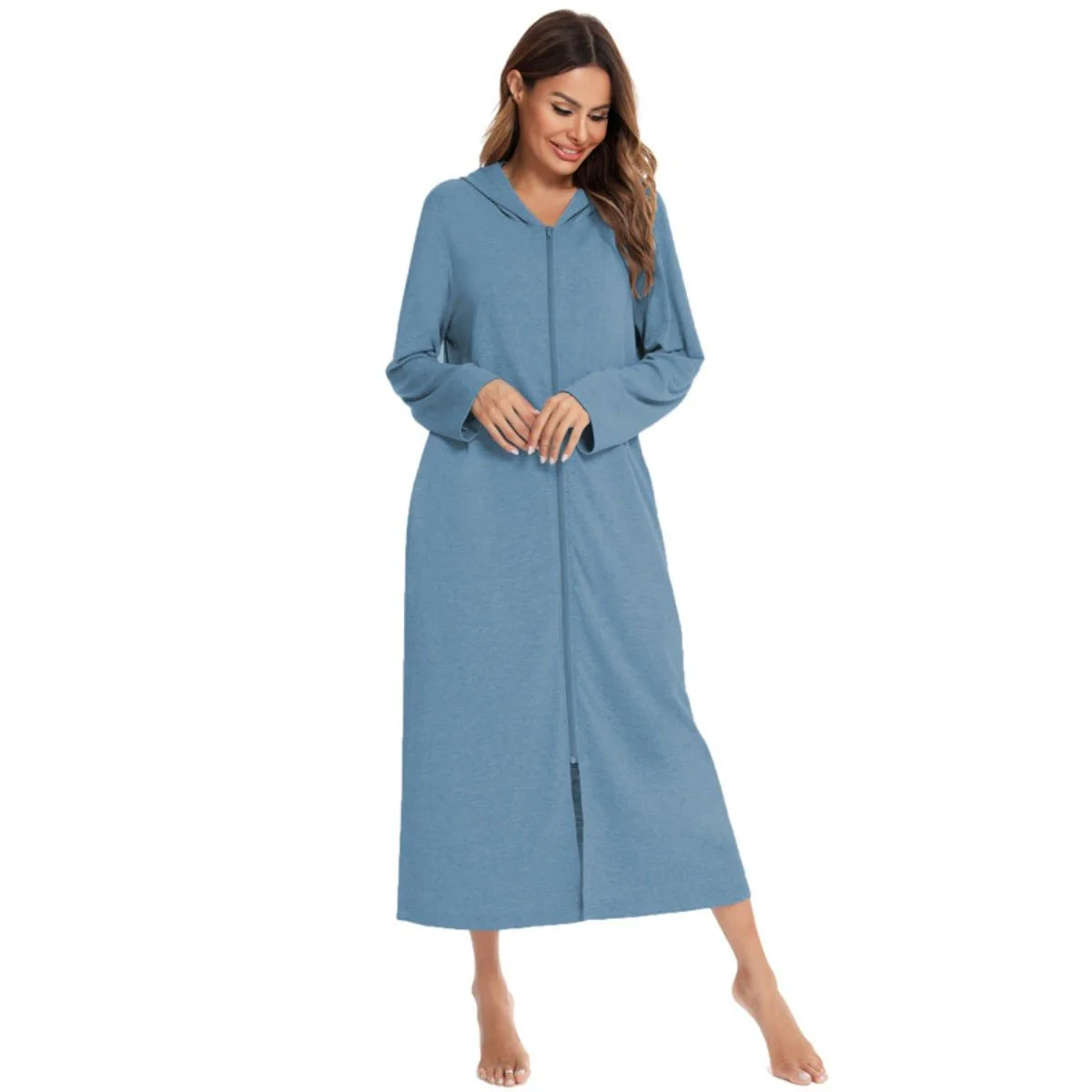 Cozy Longline Zip-Up Cardigan with Pockets | Home Wear Comfort(MS110) - Image 21