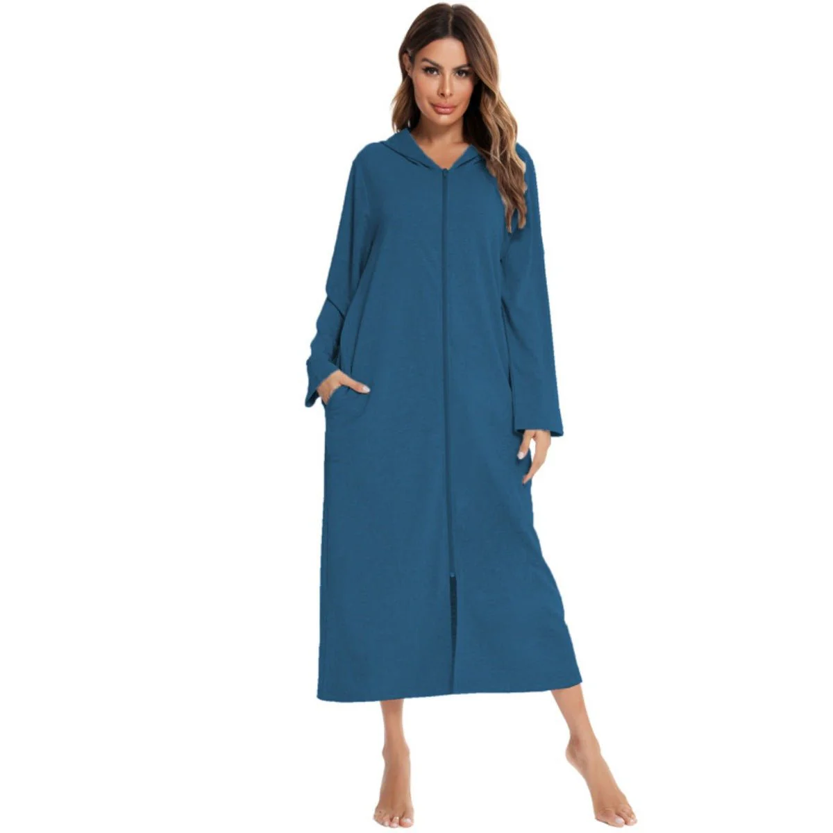 Cozy Longline Zip-Up Cardigan with Pockets | Home Wear Comfort(MS110) - Image 22