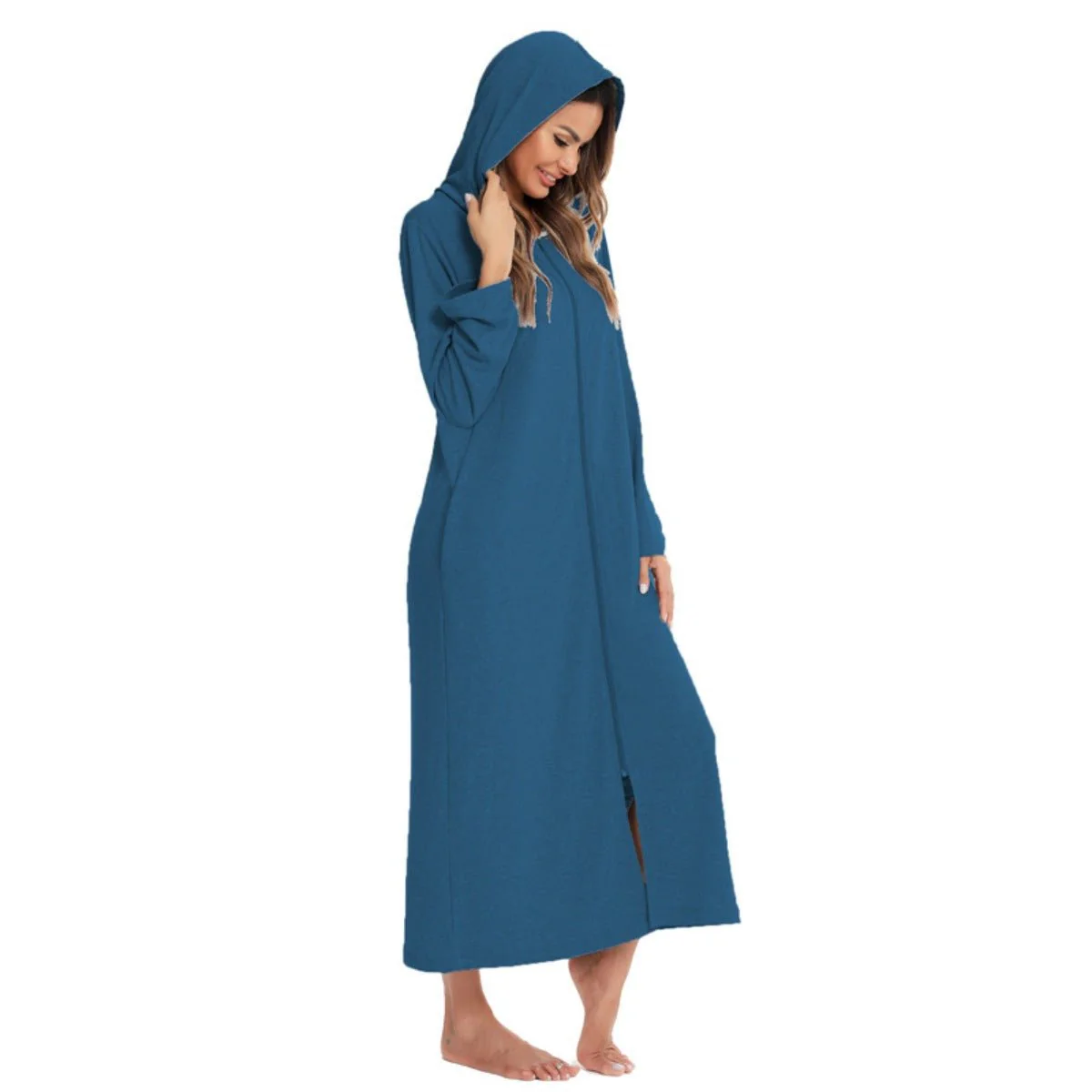 Cozy Longline Zip-Up Cardigan with Pockets | Home Wear Comfort(MS110) - Image 23