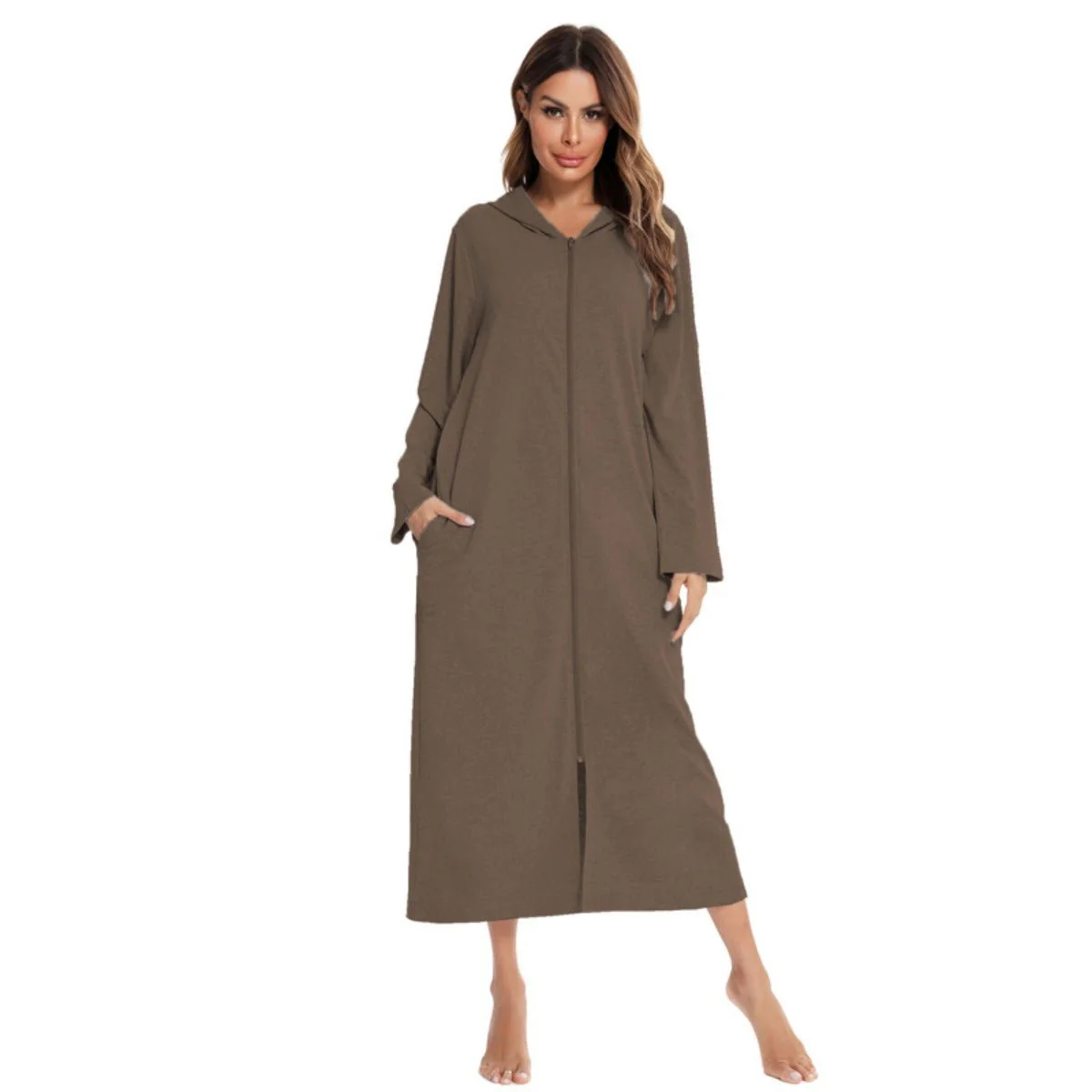 Cozy Longline Zip-Up Cardigan with Pockets | Home Wear Comfort(MS110) - Image 26