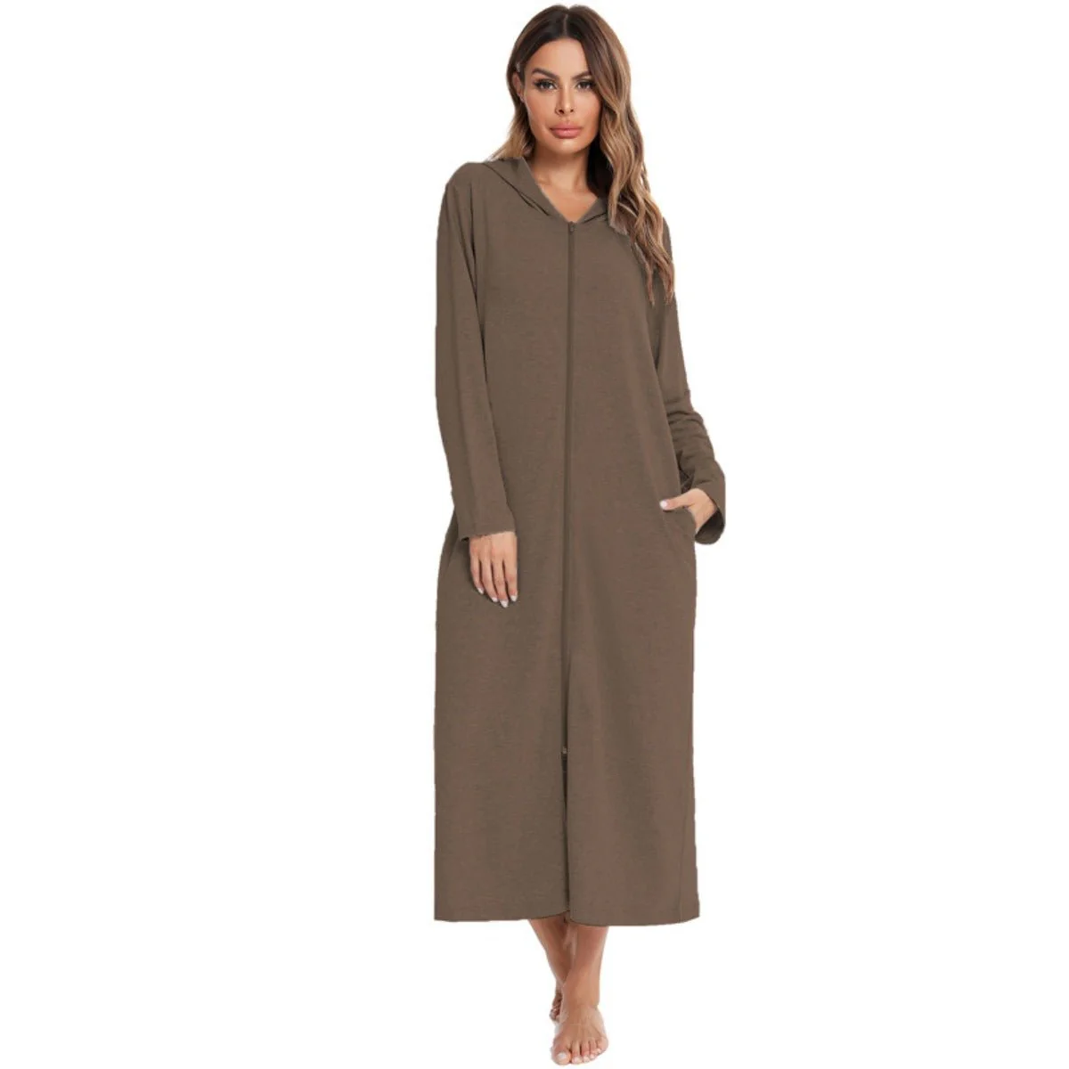 Cozy Longline Zip-Up Cardigan with Pockets | Home Wear Comfort(MS110) - Image 27