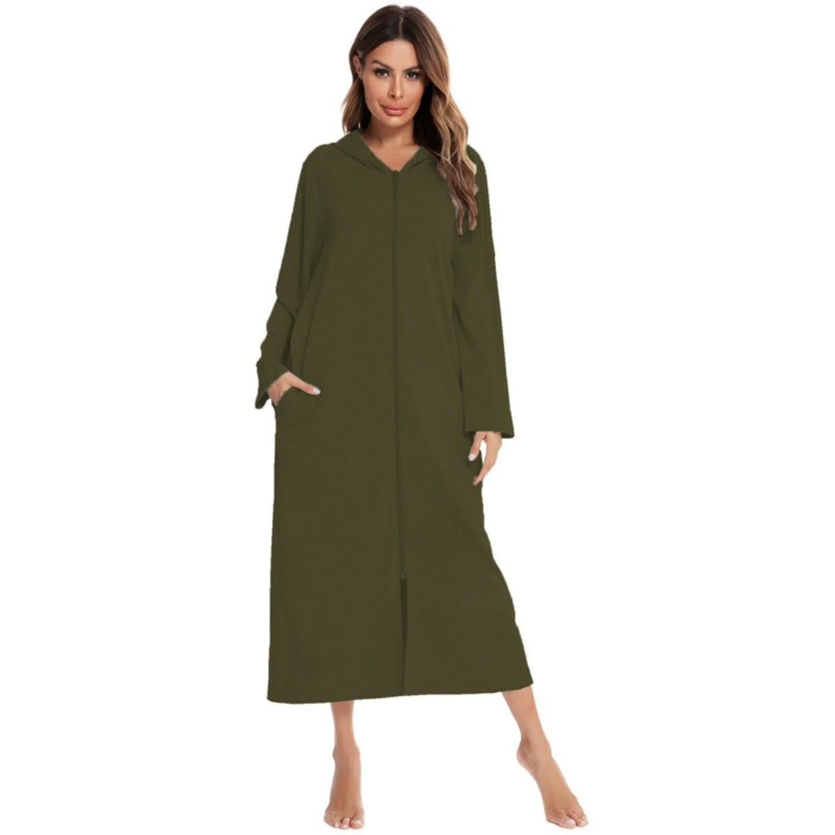 Cozy Longline Zip-Up Cardigan with Pockets | Home Wear Comfort(MS110) - Image 31