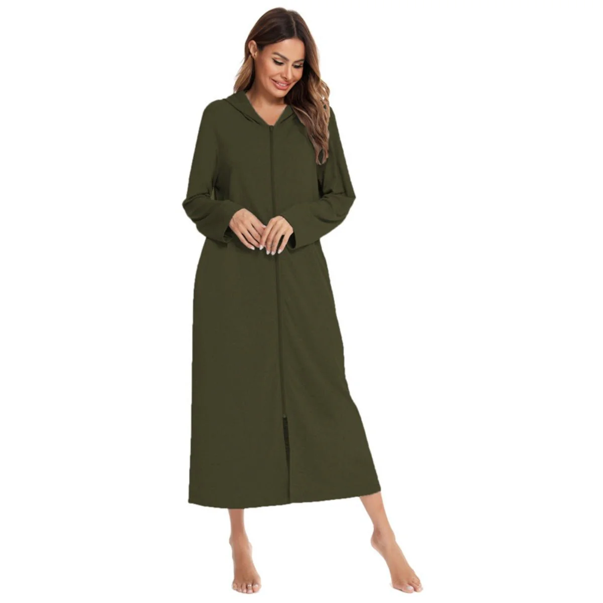 Cozy Longline Zip-Up Cardigan with Pockets | Home Wear Comfort(MS110) - Image 33
