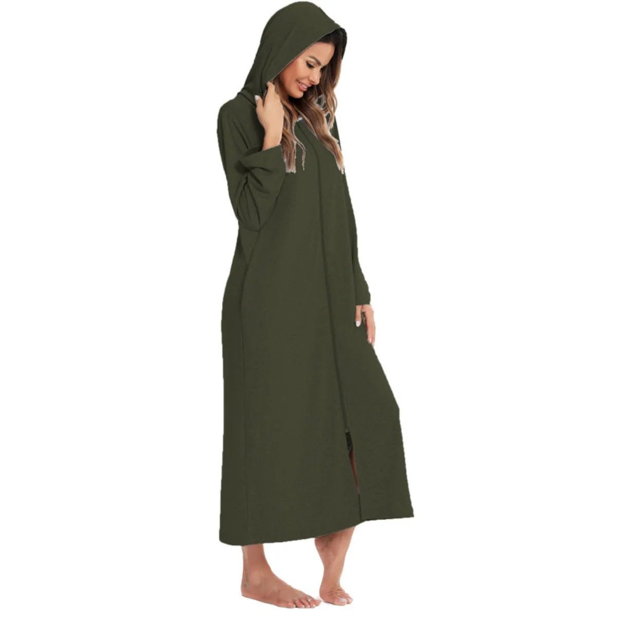 Cozy Longline Zip-Up Cardigan with Pockets | Home Wear Comfort(MS110) - Image 35