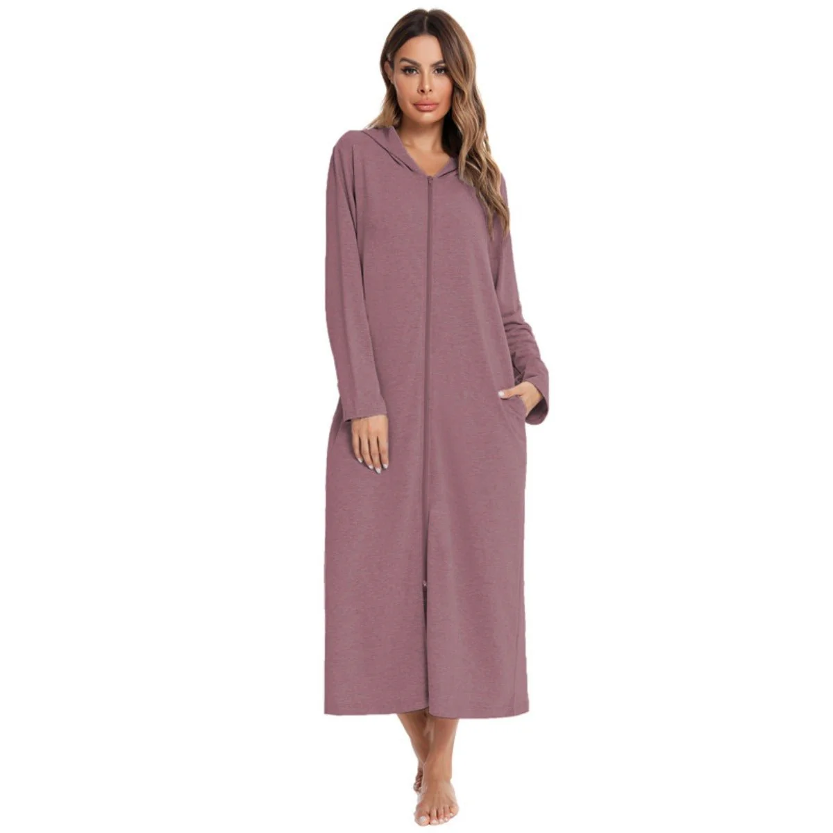 Cozy Longline Zip-Up Cardigan with Pockets | Home Wear Comfort(MS110) - Image 36