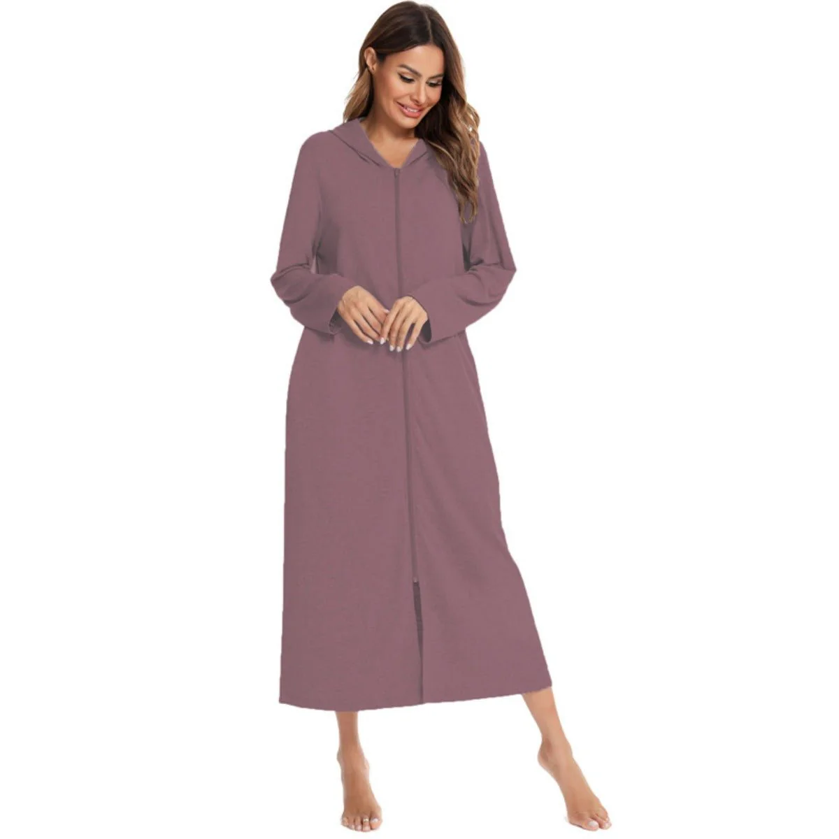 Cozy Longline Zip-Up Cardigan with Pockets | Home Wear Comfort(MS110) - Image 37