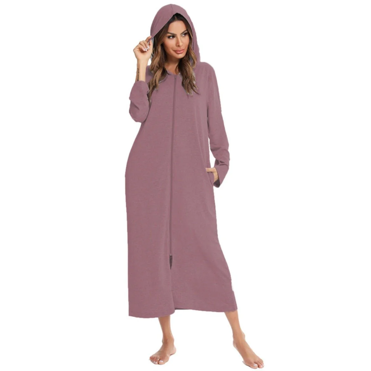 Cozy Longline Zip-Up Cardigan with Pockets | Home Wear Comfort(MS110) - Image 38