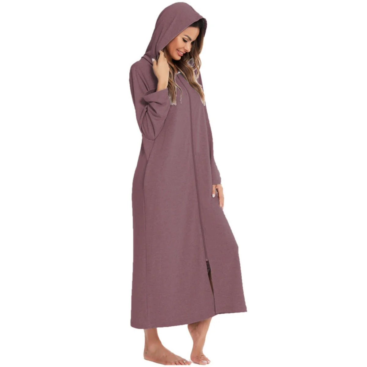 Cozy Longline Zip-Up Cardigan with Pockets | Home Wear Comfort(MS110) - Image 40