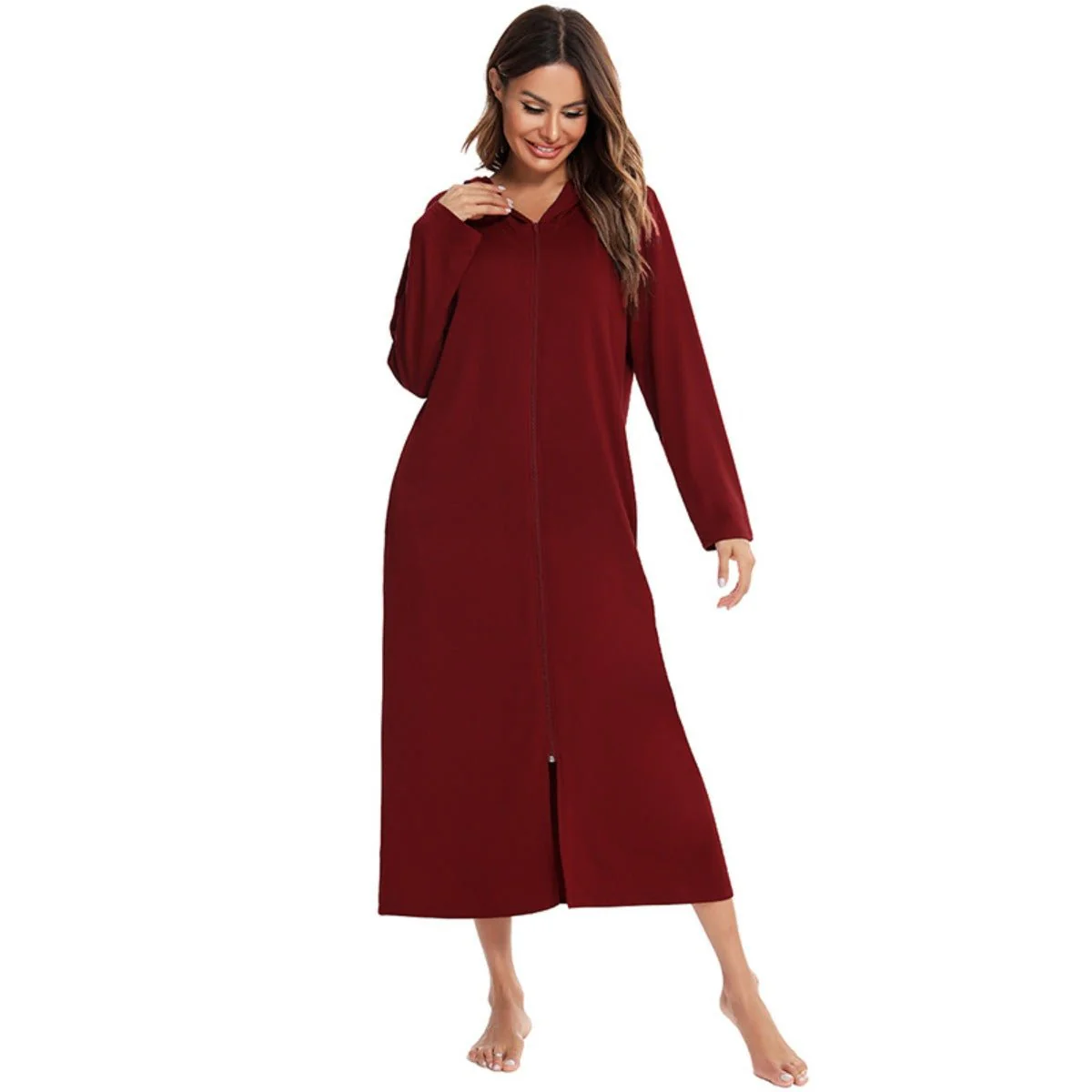 Cozy Longline Zip-Up Cardigan with Pockets | Home Wear Comfort(MS110) - Image 42
