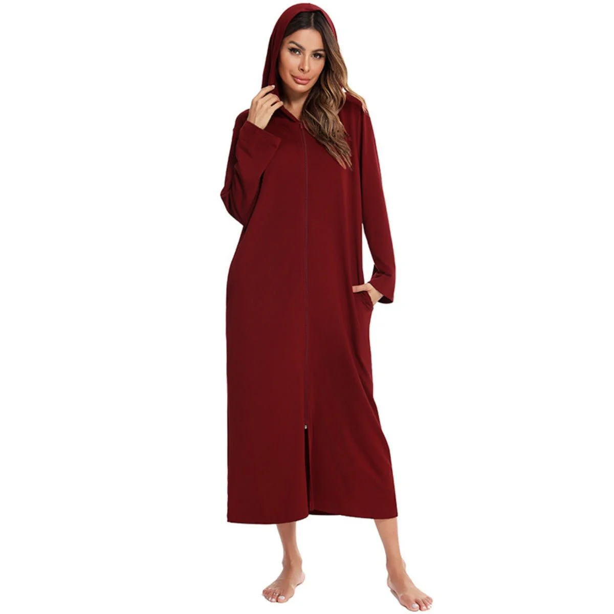 Cozy Longline Zip-Up Cardigan with Pockets | Home Wear Comfort(MS110) - Image 43