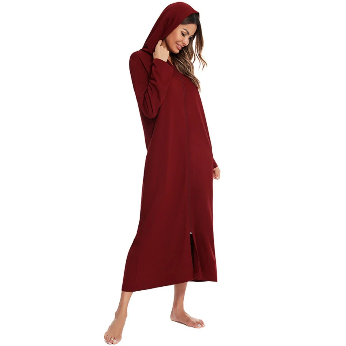 Cozy Longline Zip-Up Cardigan with Pockets | Home Wear Comfort(MS110) - Image 44