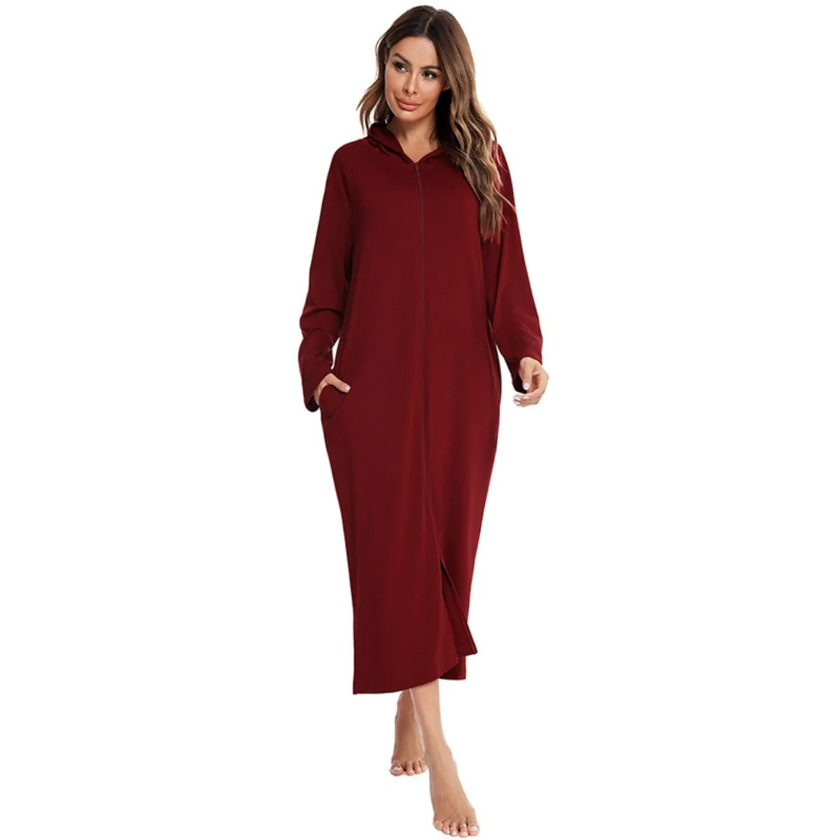 Cozy Longline Zip-Up Cardigan with Pockets | Home Wear Comfort(MS110) - Image 45