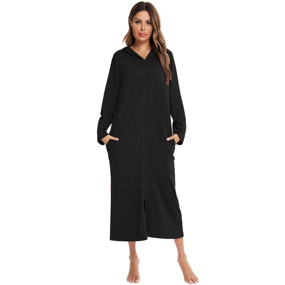 Cozy Longline Zip-Up Cardigan with Pockets | Home Wear Comfort(MS110) - Image 47