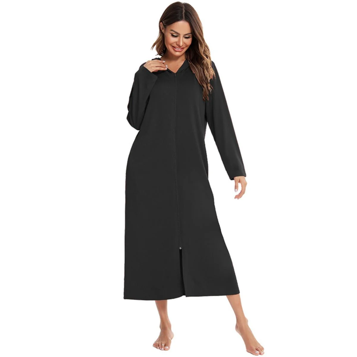 Cozy Longline Zip-Up Cardigan with Pockets | Home Wear Comfort(MS110) - Image 48