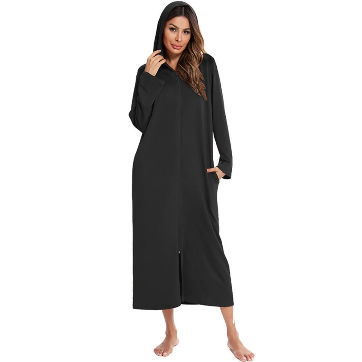 Cozy Longline Zip-Up Cardigan with Pockets | Home Wear Comfort(MS110) - Image 49