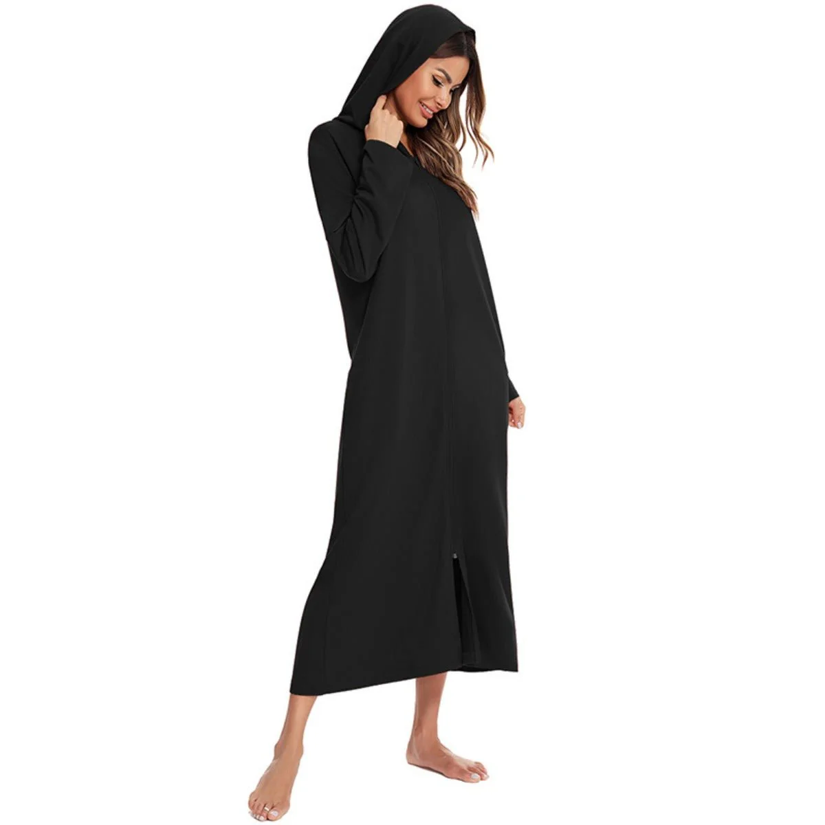 Cozy Longline Zip-Up Cardigan with Pockets | Home Wear Comfort(MS110) - Image 50