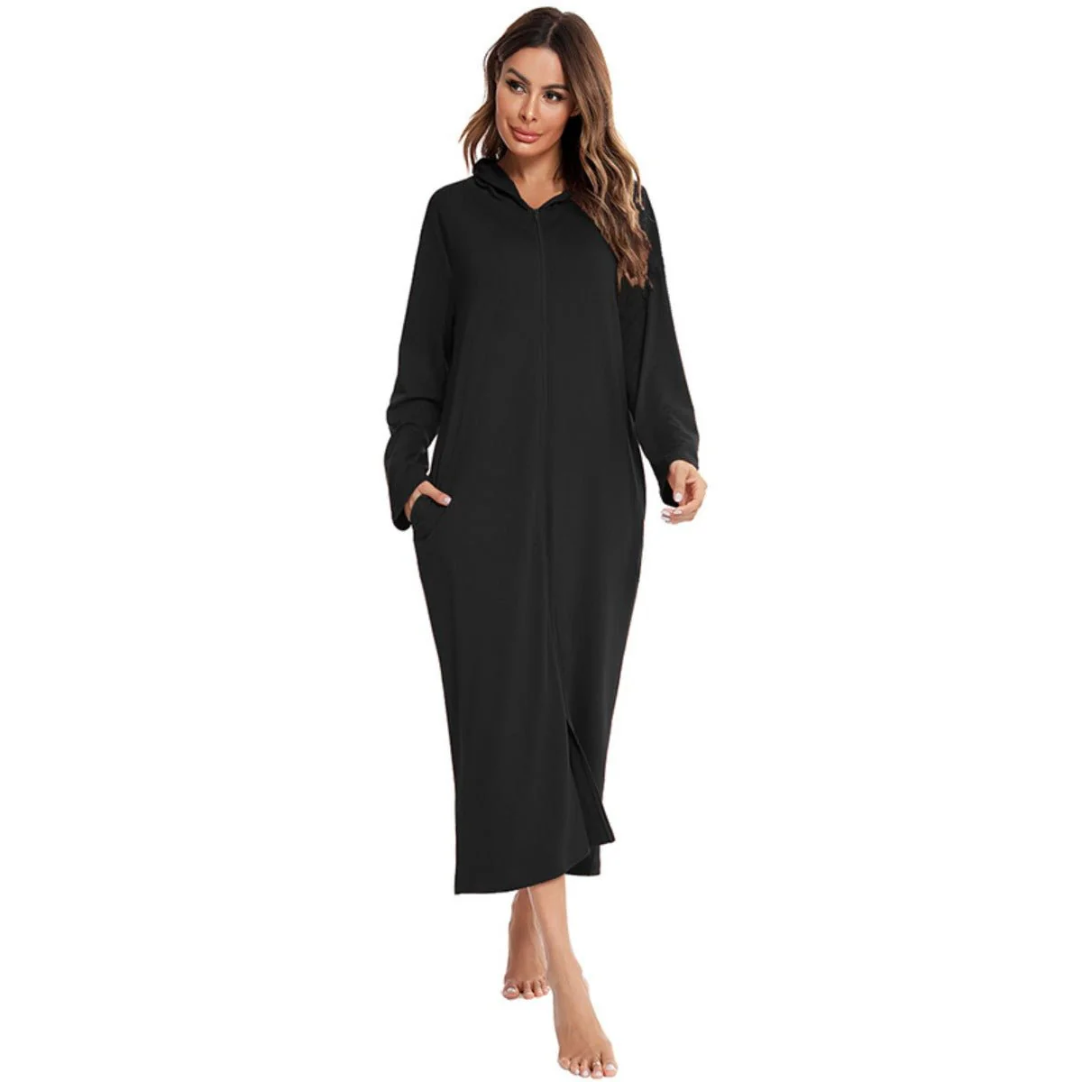 Cozy Longline Zip-Up Cardigan with Pockets | Home Wear Comfort(MS110) - Image 51