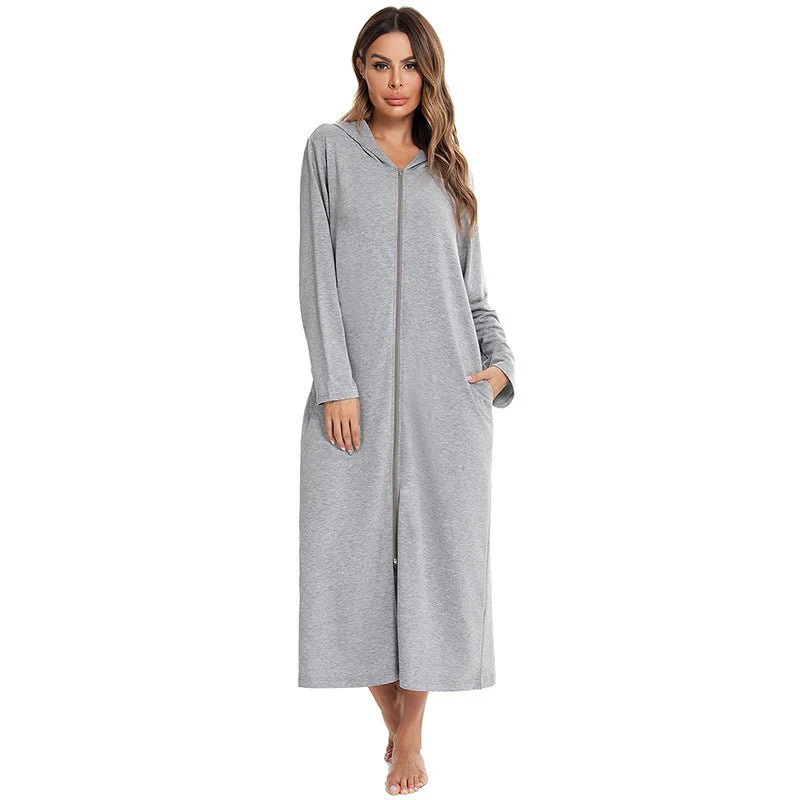 Cozy Longline Zip-Up Cardigan with Pockets | Home Wear Comfort(MS110) - Image 53