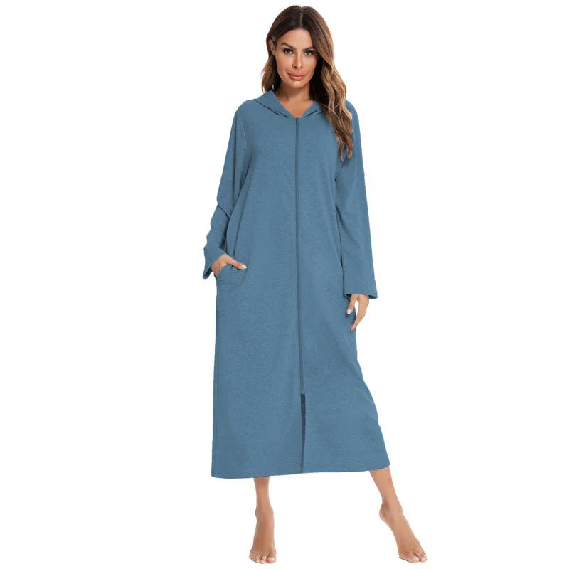 Cozy Longline Zip-Up Cardigan with Pockets | Home Wear Comfort(MS110) - Image 59