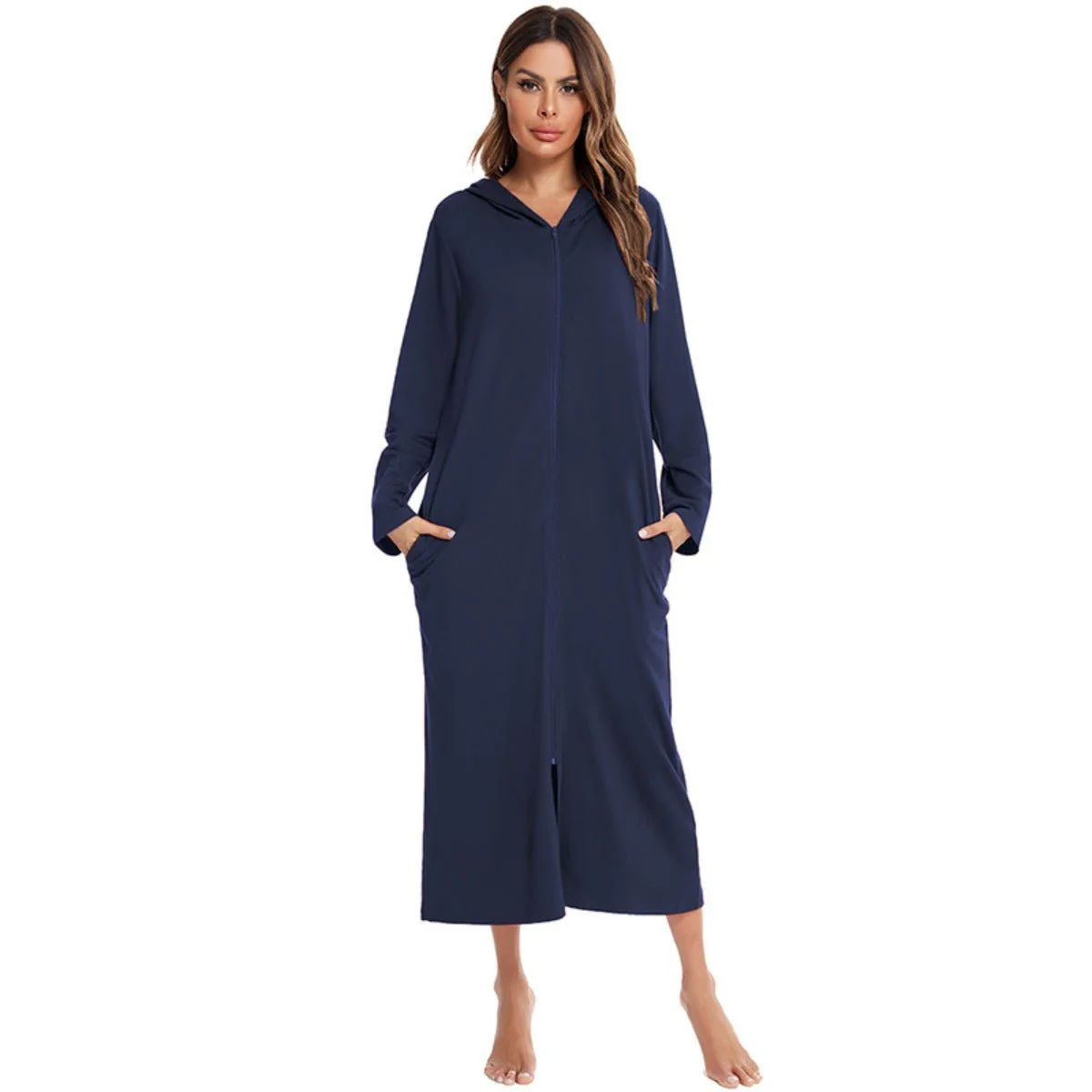Cozy Longline Zip-Up Cardigan with Pockets | Home Wear Comfort(MS110) - Image 6