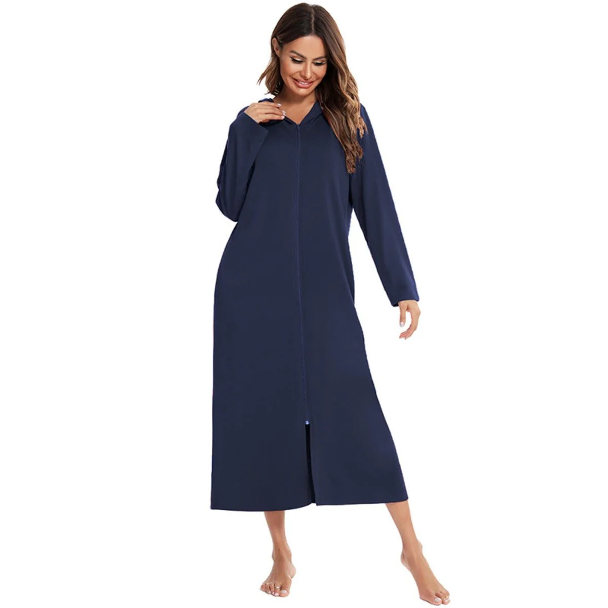 Cozy Longline Zip-Up Cardigan with Pockets | Home Wear Comfort(MS110) - Image 7