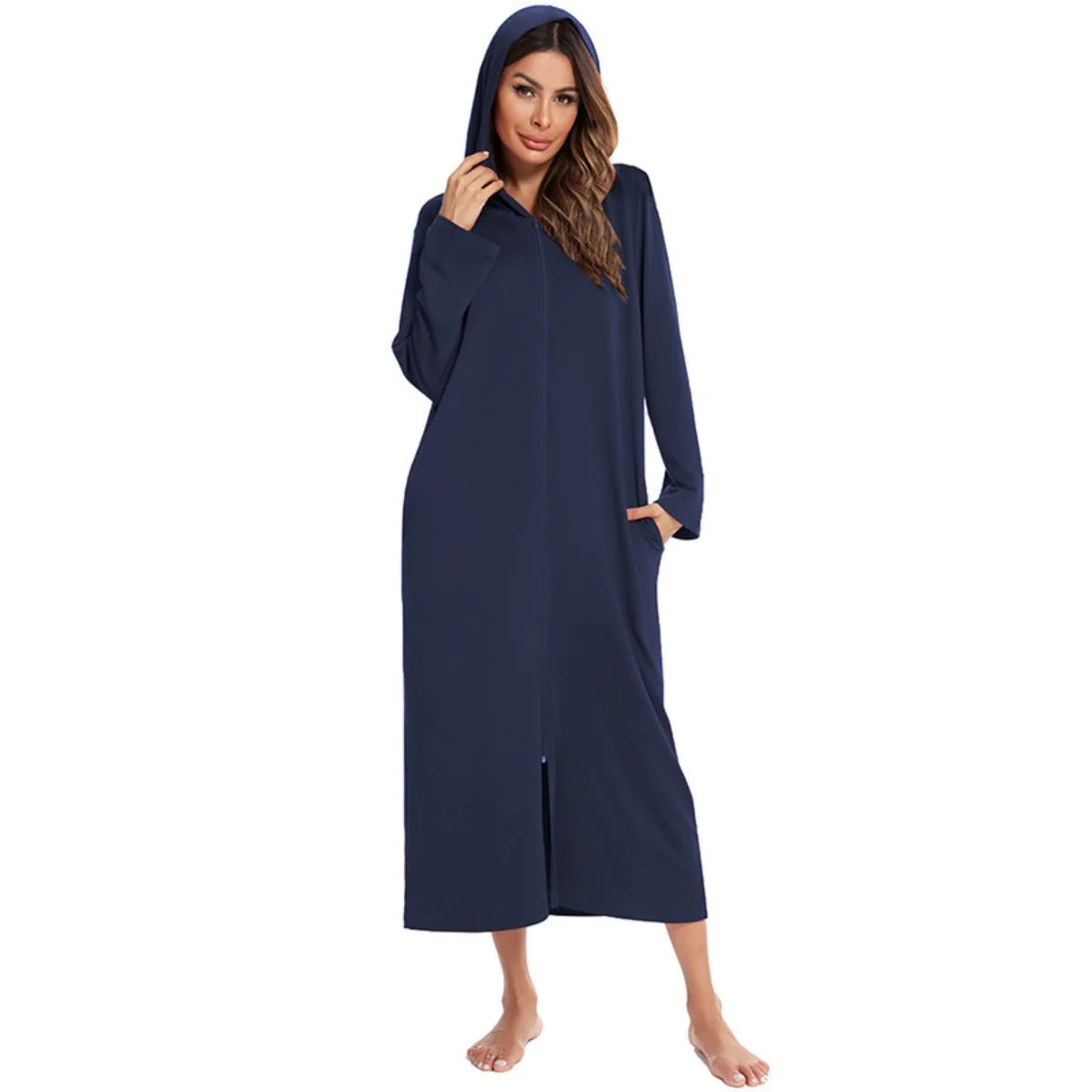 Cozy Longline Zip-Up Cardigan with Pockets | Home Wear Comfort(MS110) - Image 8