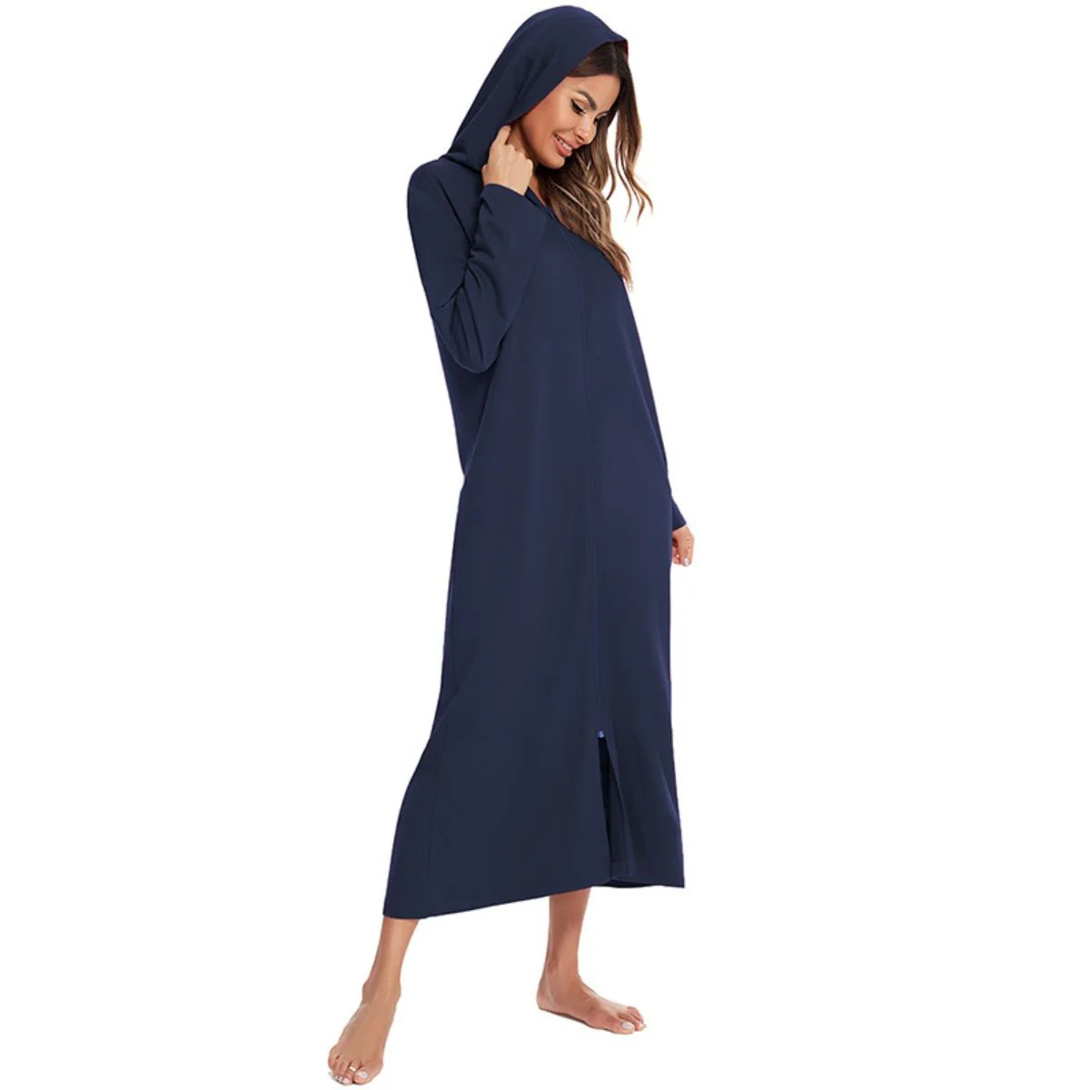 Cozy Longline Zip-Up Cardigan with Pockets | Home Wear Comfort(MS110) - Image 9