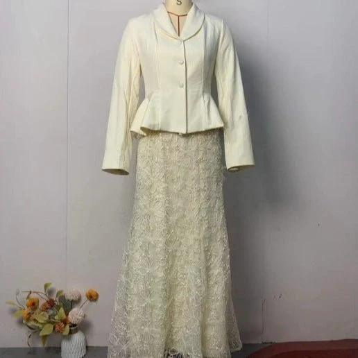 Cream Peplum Jacket & Lace Skirt Set(MS284) - Image 4