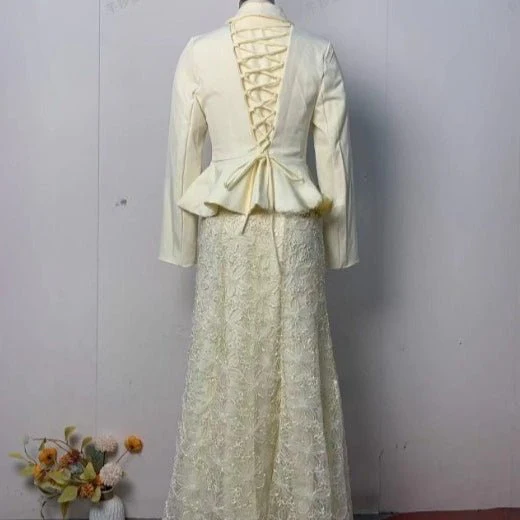 Cream Peplum Jacket & Lace Skirt Set(MS284) - Image 5