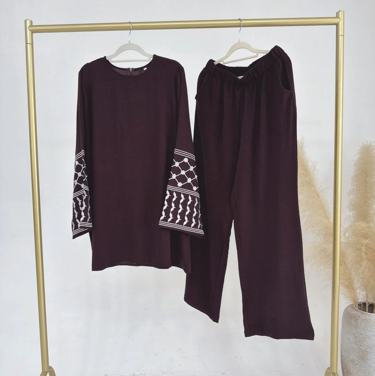 Crepe Embroidered Cuffs Top And Loose Pants 2-Piece Set (MS076) - Image 11